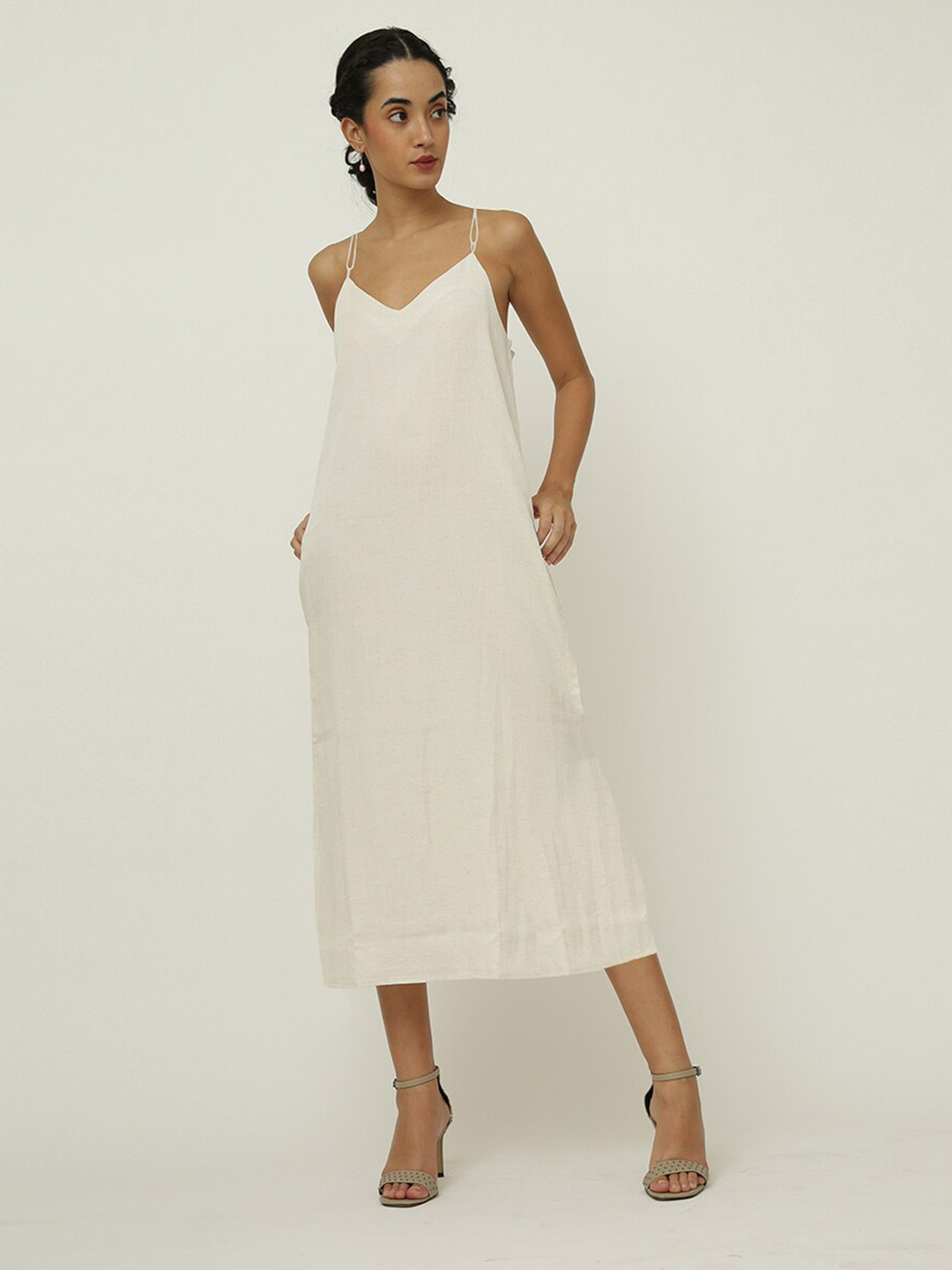 Saltpetre Cream A-Line Shoulder Straps Midi Dress