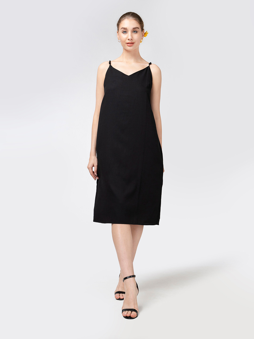 Saltpetre Black A-Line Shoulder Straps Midi Dress