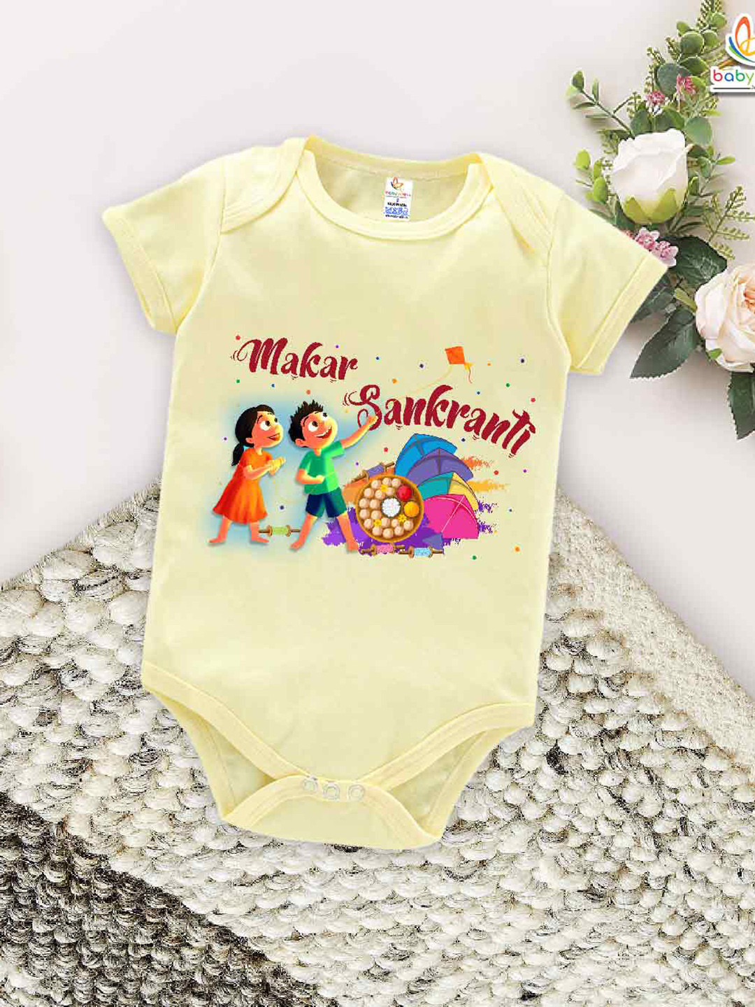 Babywish Infants Printed Cotton Makar Sankranti Special Bodysuit