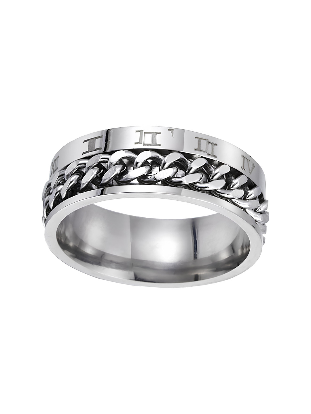 KARISHMA KREATIONS Unisex Silver-Plated Chain Design Stainless Steel Band Finger Ring