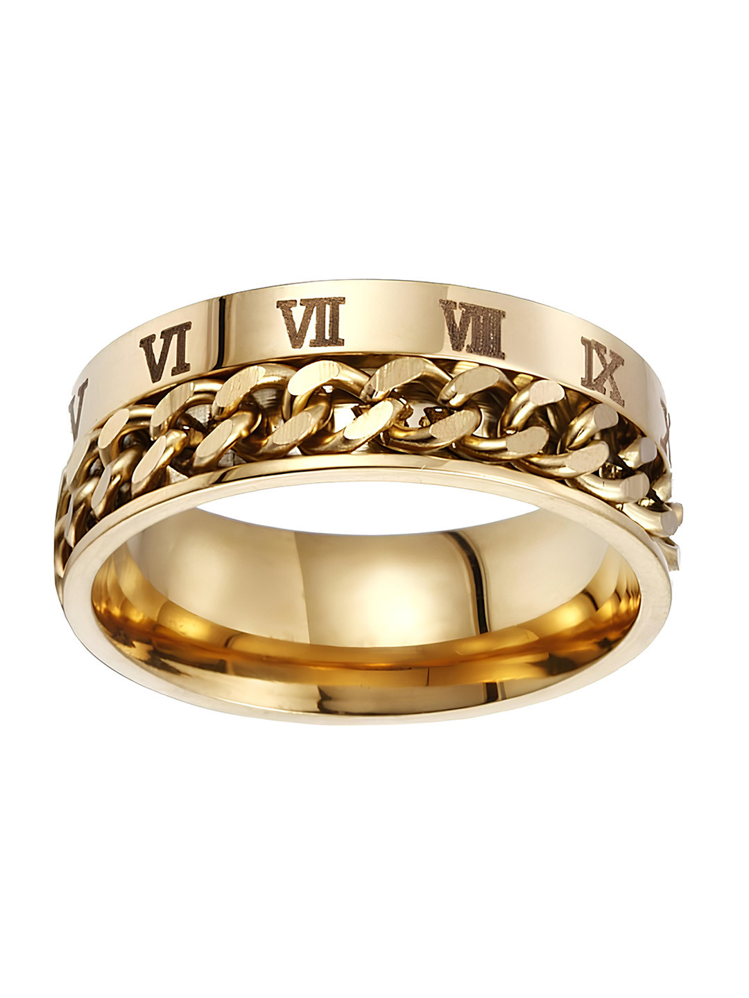 KARISHMA KREATIONS Unisex Gold-Plated Chain Design Stainless Steel Band Finger Ring