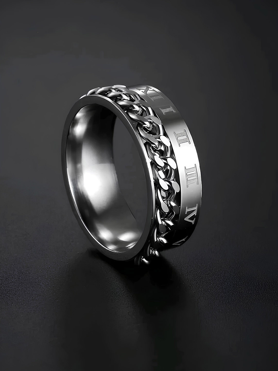 KARISHMA KREATIONS Unisex Silver-plated Roman Numerals Stainless Steel Band Ring