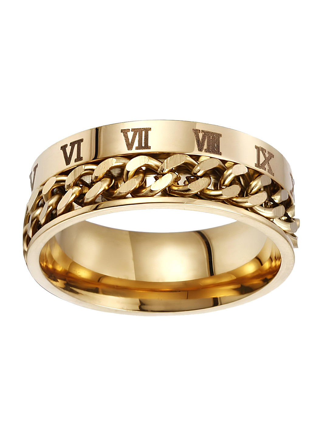 KARISHMA KREATIONS Unisex Gold-Plated Roman Numerals Spinner Stainless Steel Band Ring