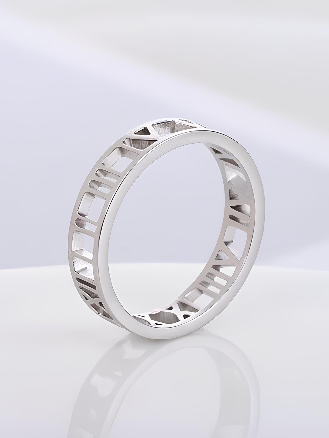 KARISHMA KREATIONS Unisex Silver-Plated Hollow Design Stainless Steel Band Finger Ring