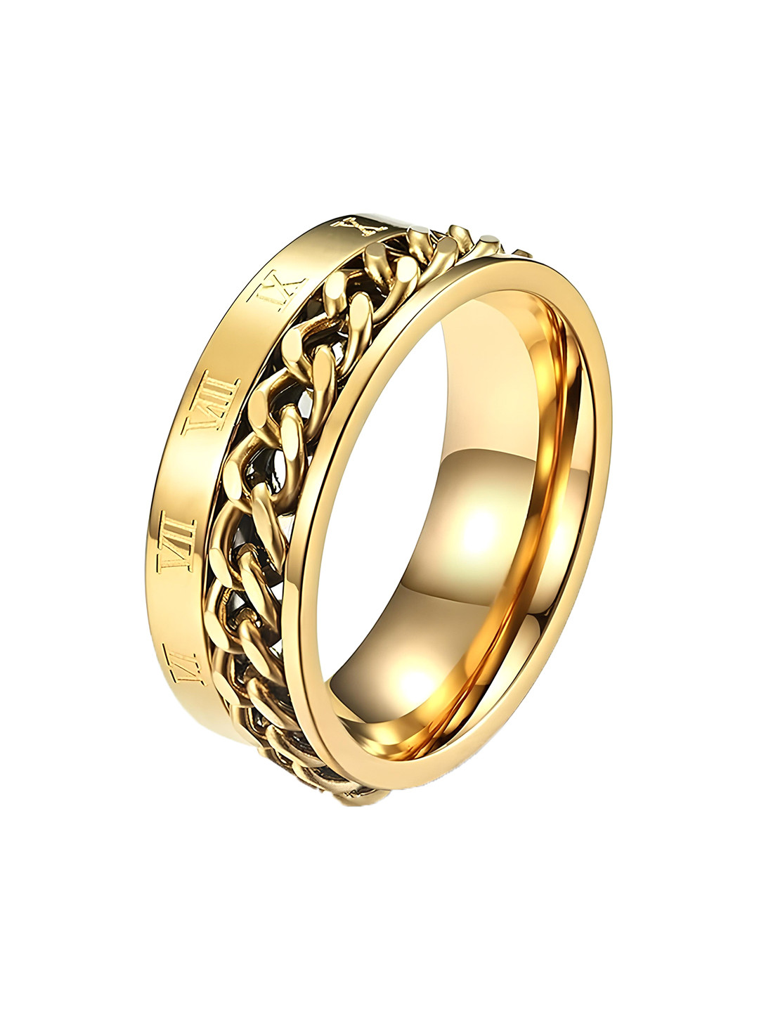 KARISHMA KREATIONS Unisex Gold-Plated Chain Design Stainless Steel Band Finger Ring