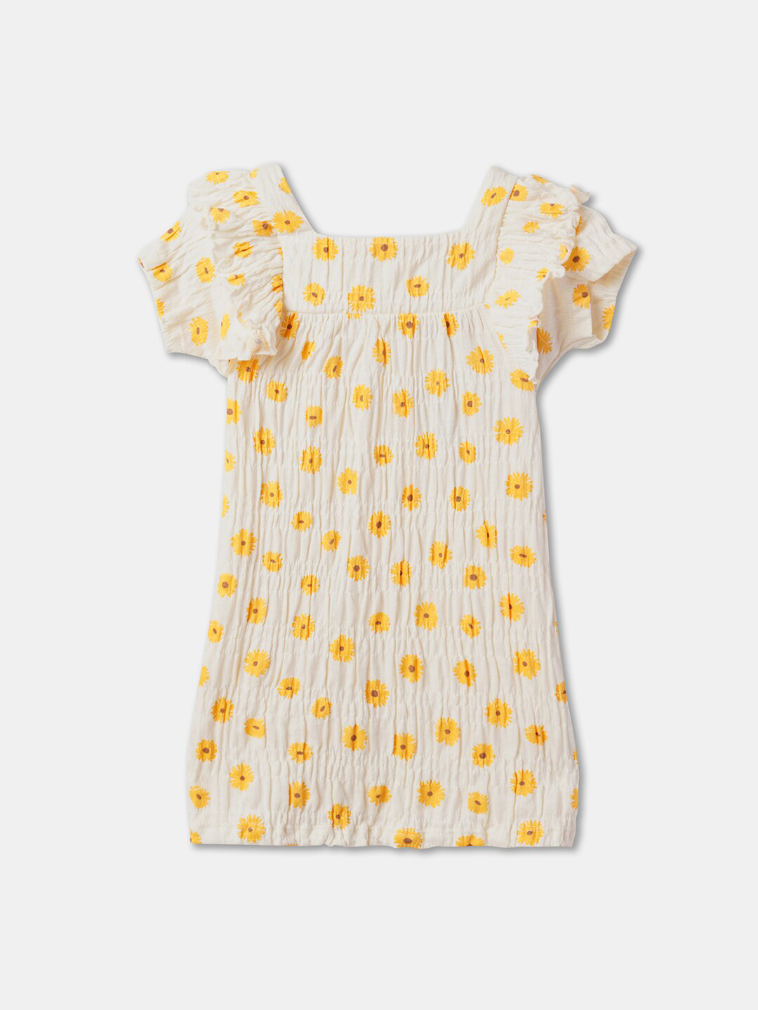 R&B Girl Floral Printed Cotton Square Neck Dress