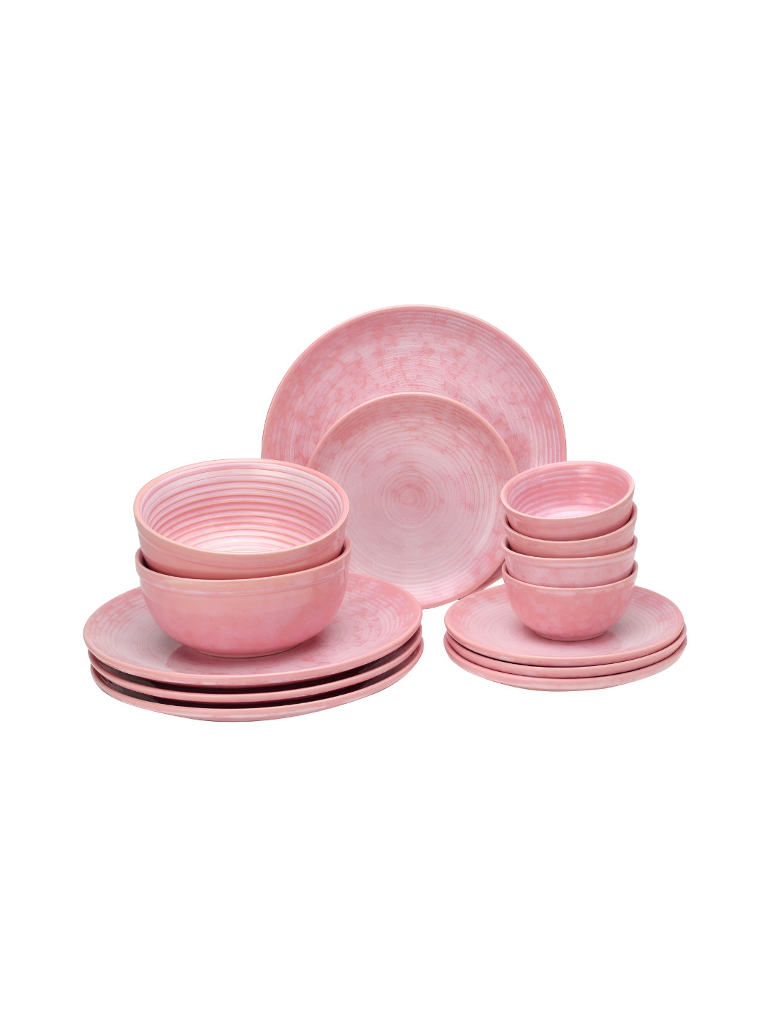 BODHI HOUSE Pink 14 Pieces Stoneware Glossy Dinner Set