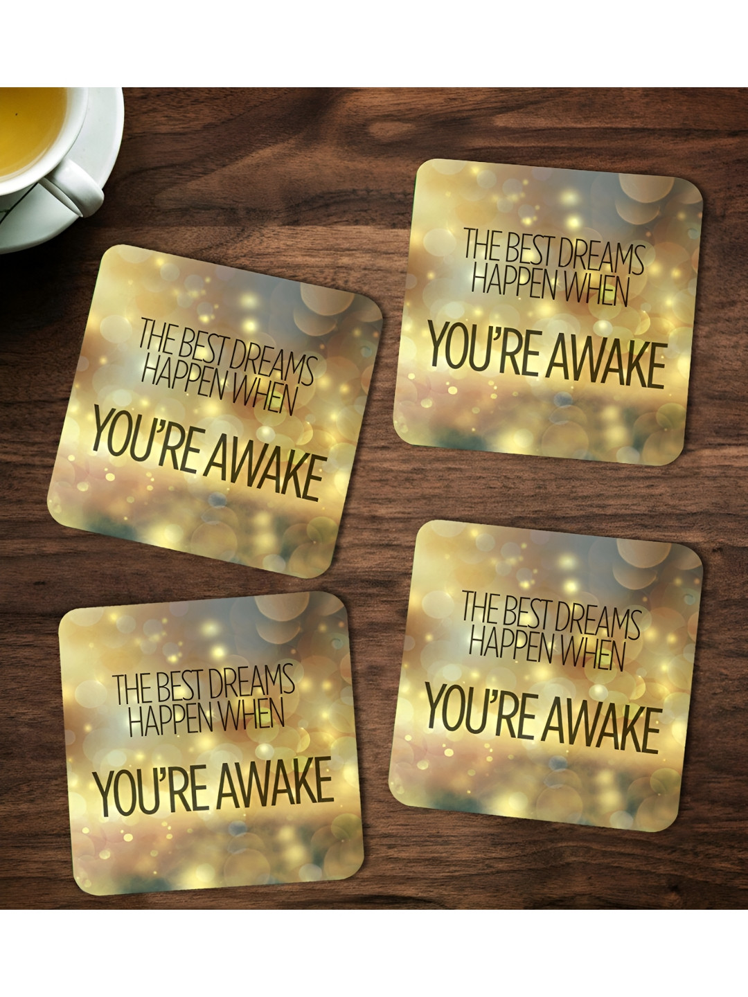 ARTBUG 4 Pieces Brown Printed Wooden Coasters