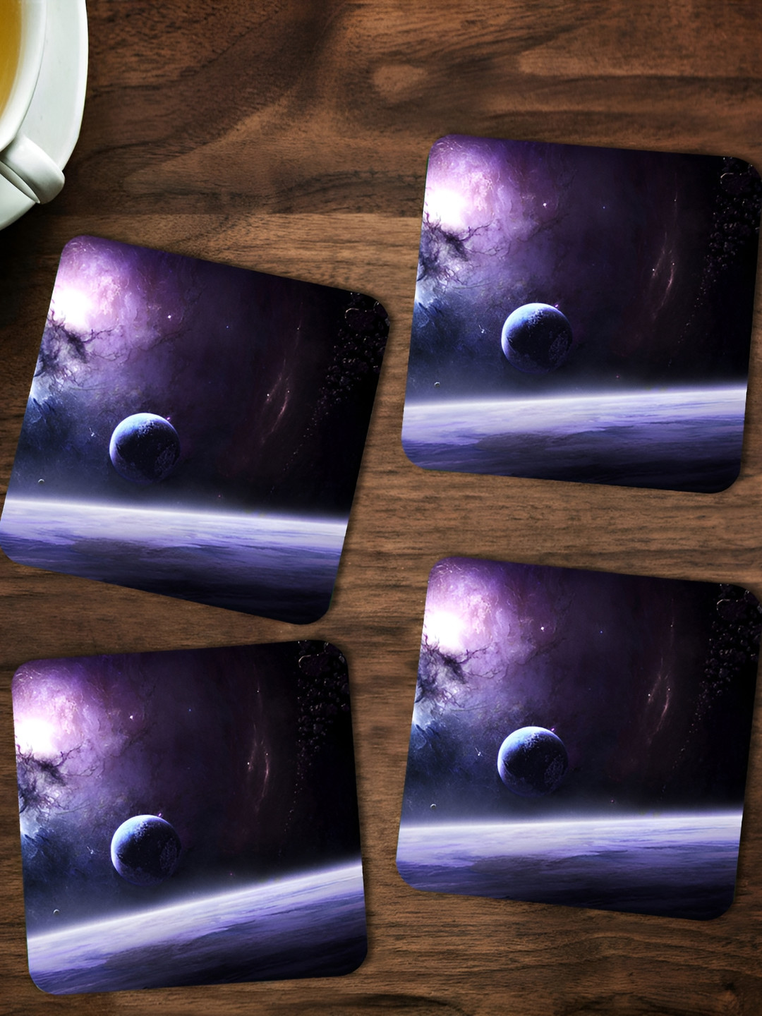 ARTBUG 4 Pieces Purple & White Abstract Printed Coasters