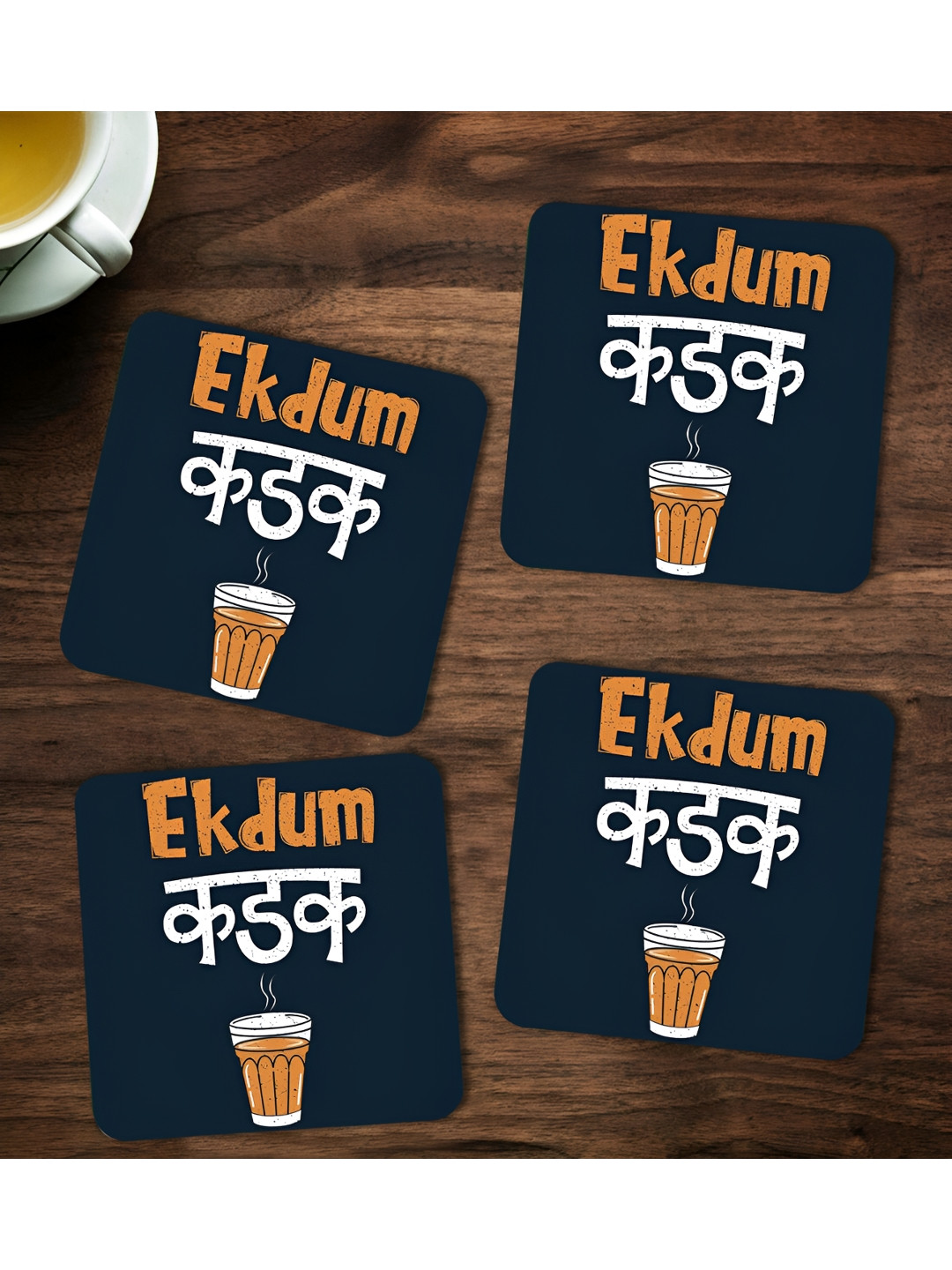 ARTBUG 4 Pieces Black Printed Wooden Coasters