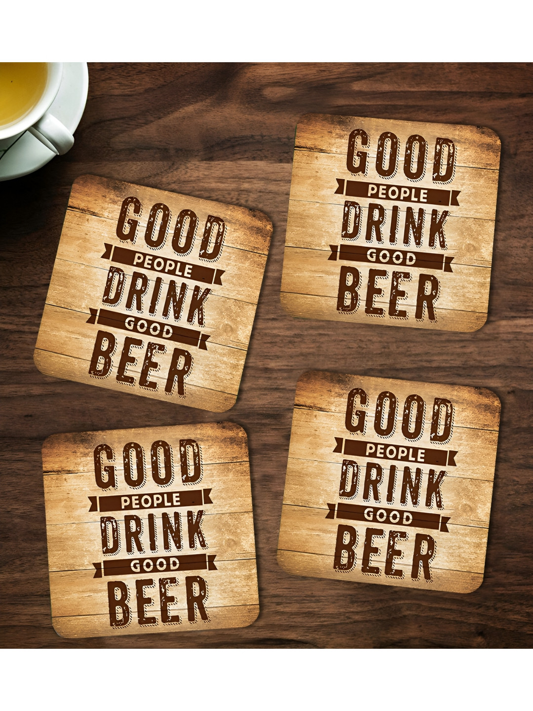 ARTBUG 4 Pieces Brown Printed Wooden Coasters