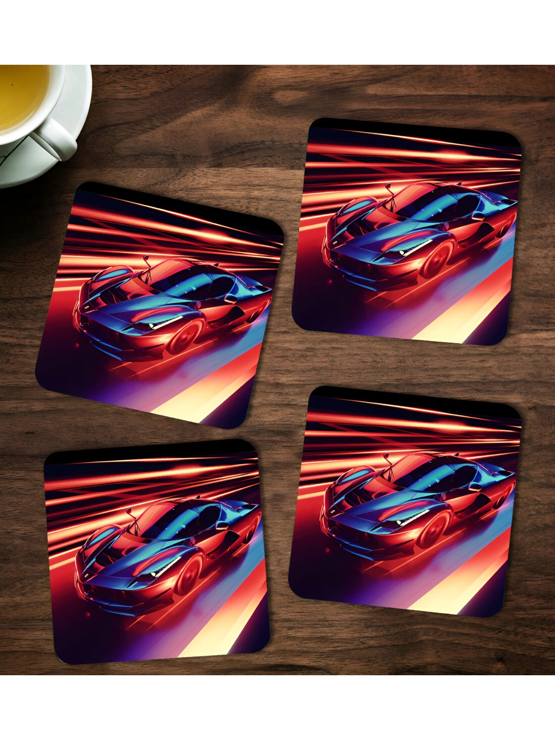 ARTBUG 4 Pieces Blue & Red Car Printed Coasters