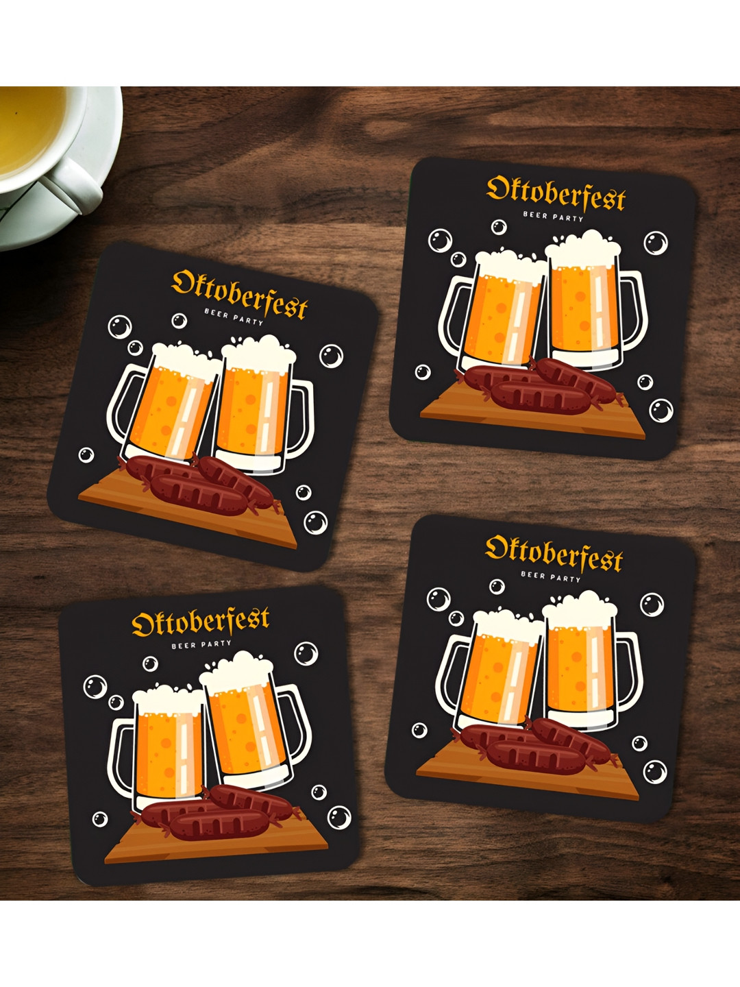 ARTBUG 4 Pieces Black & Orange Printed Coasters
