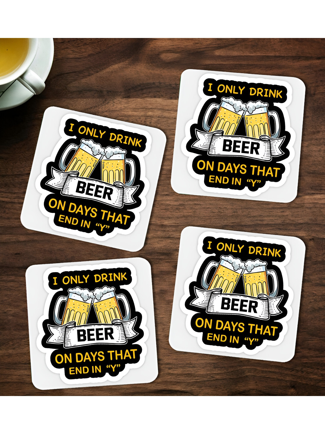 ARTBUG 4 Pieces Black & Yellow I Only Drink Printed Coasters