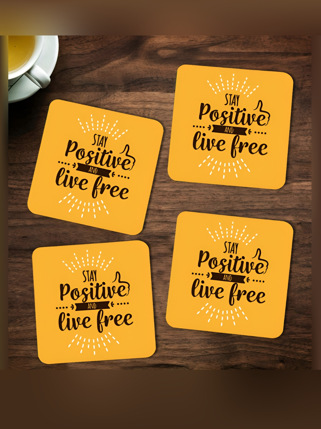 ARTBUG Black & Yellow 4 Pieces Stay Positive Printed Coasters