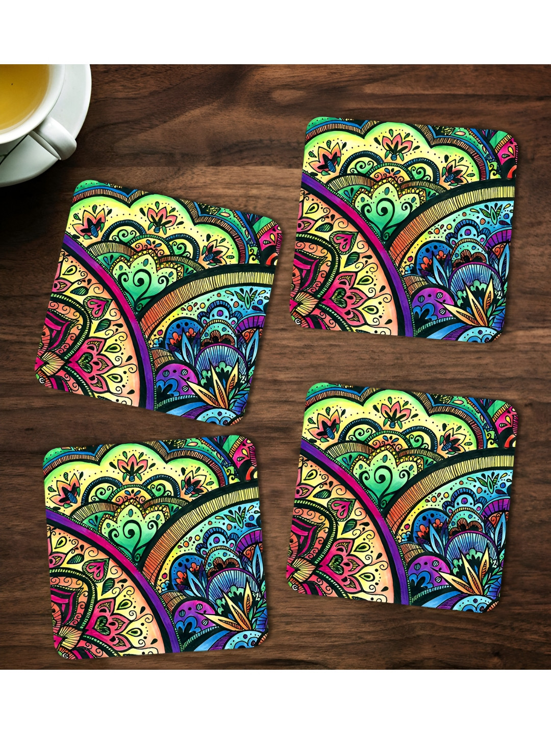 ARTBUG Blue & Green 4 Pieces Abstract Printed Wooden Coasters