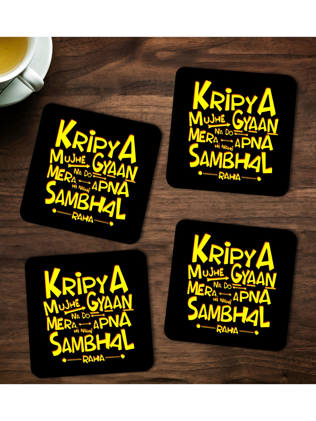ARTBUG Black & Yellow 4 Pieces Printed Wooden Coasters