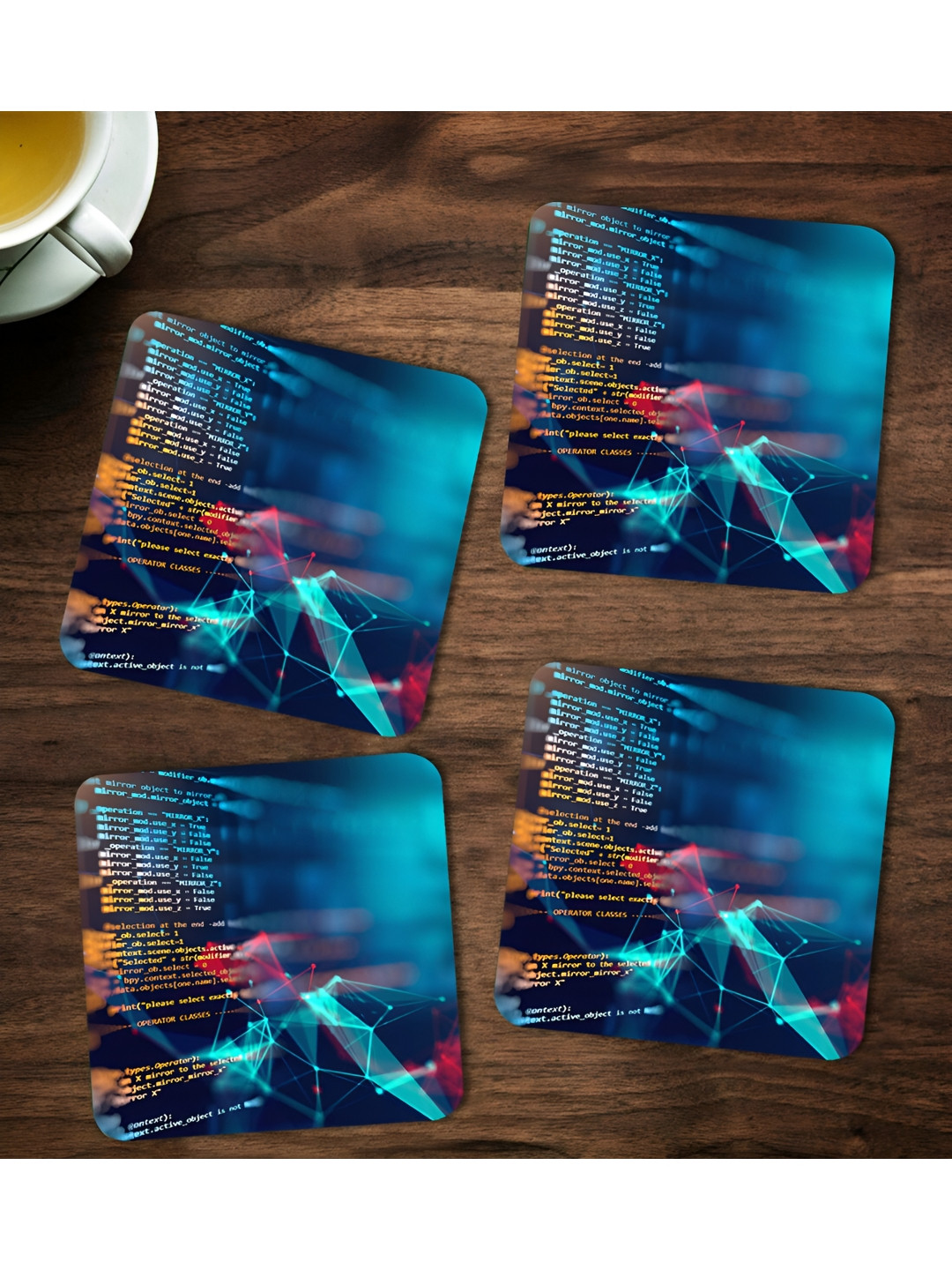 ARTBUG Blue & Red 4 Pieces Abstract Printed Wooden Coasters