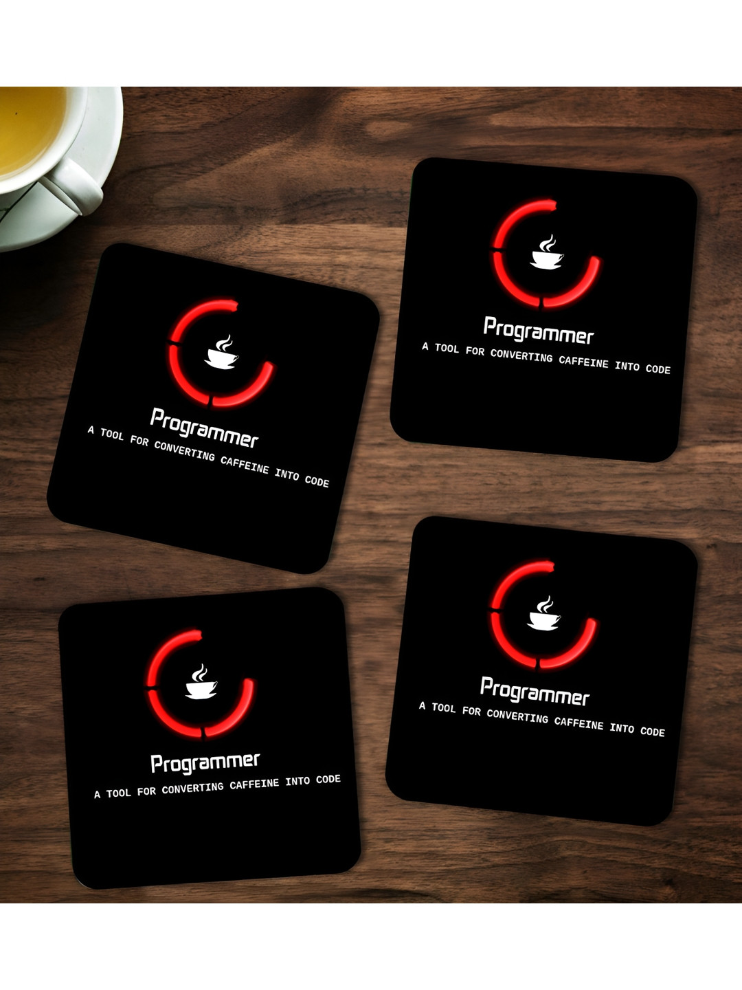 ARTBUG Black & White 4 Pcs Wooden Programmer Printed Coasters