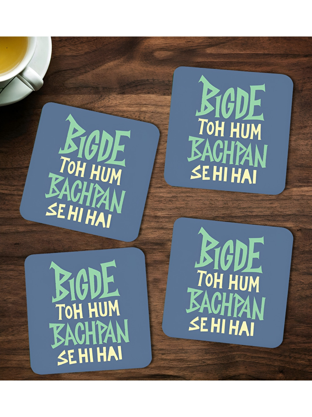 ARTBUG Blue & Green 4 Pcs Wooden Printed Coasters