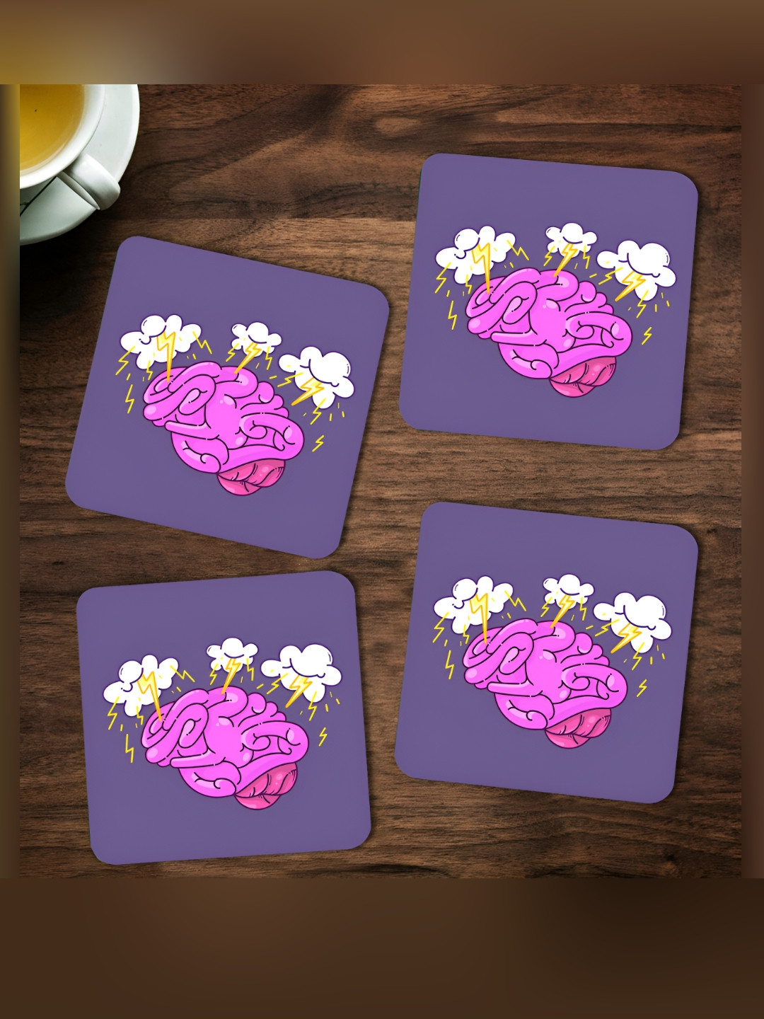 ARTBUG Purple & Pink 4 Pcs Brain Storming Wooden Printed Coasters