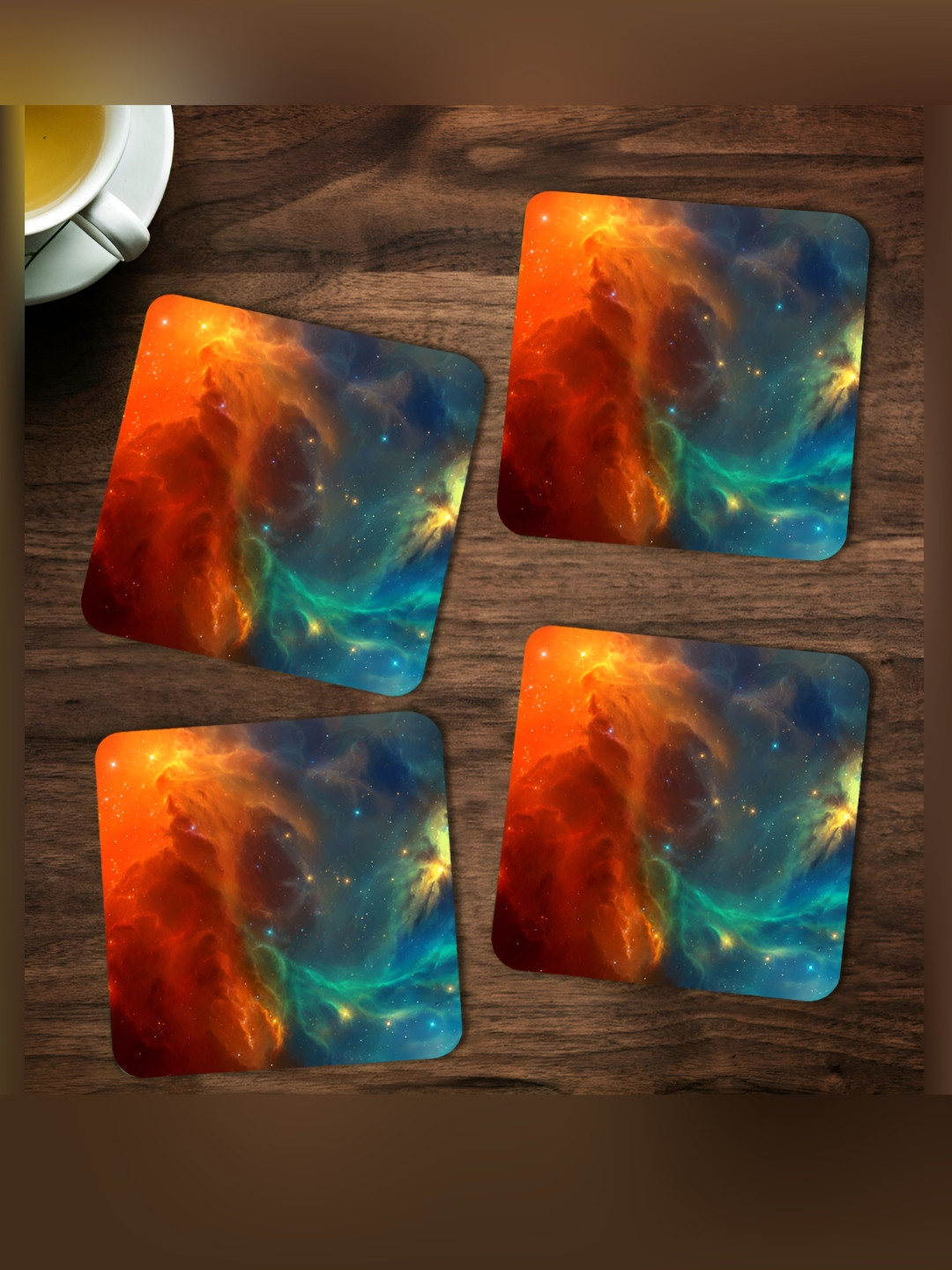 ARTBUG Orange & Green 4 Pcs Northern Lights Wooden Printed Coasters
