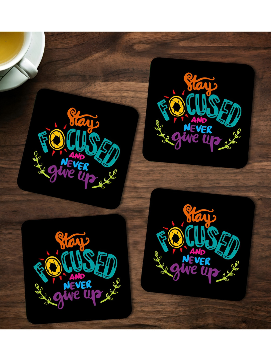 ARTBUG Black & Blue 4 Pieces Printed Wooden Coasters