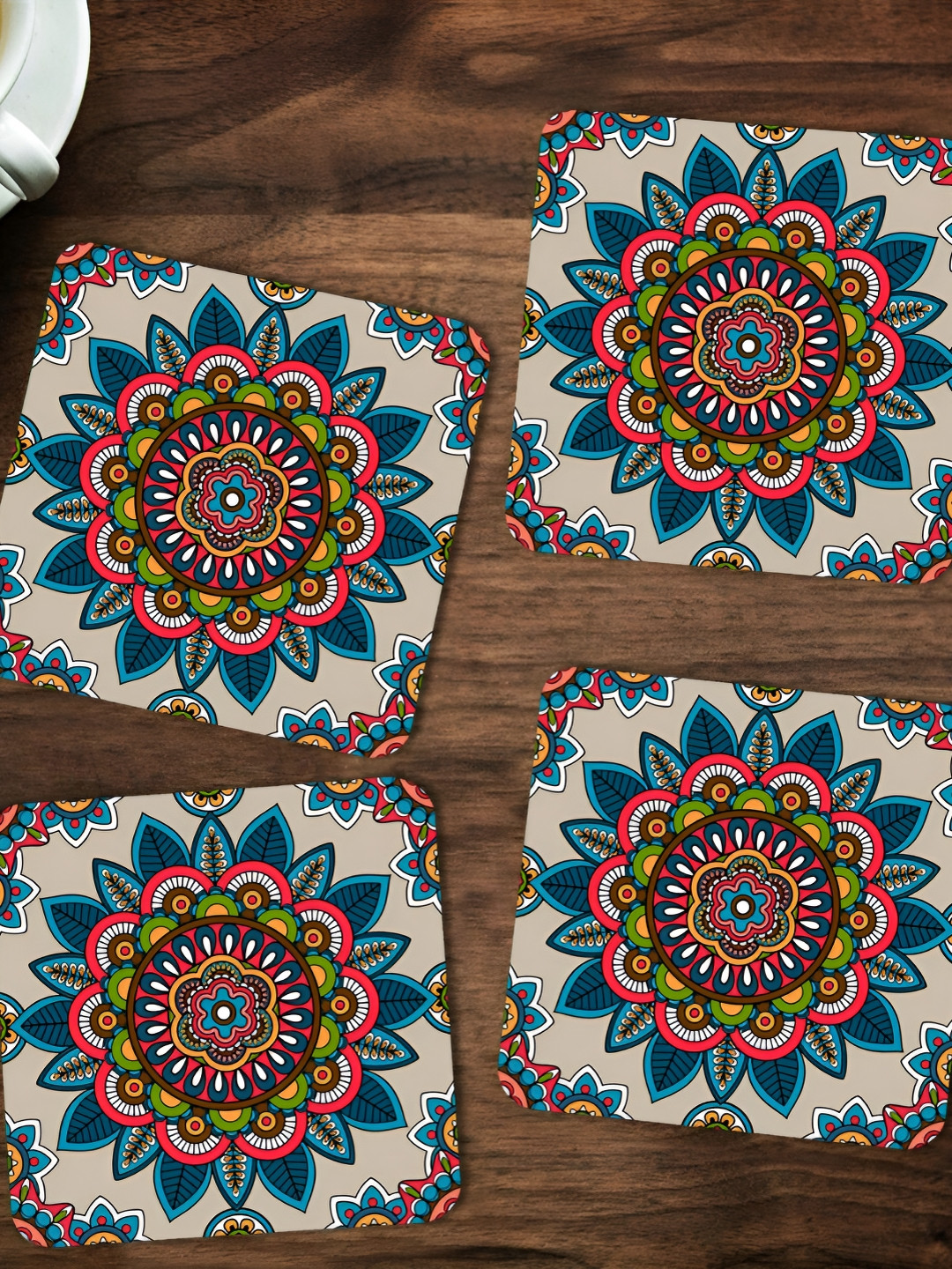 ARTBUG Grey & Blue 4 Pieces Printed Wooden Coasters