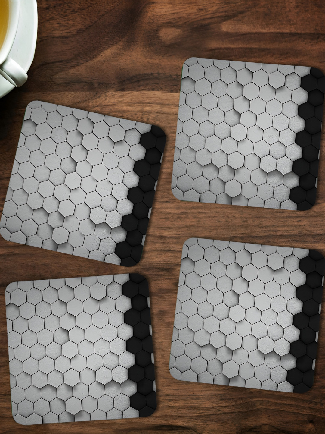 ARTBUG Grey & Black 4 Pieces Printed Wooden Coasters