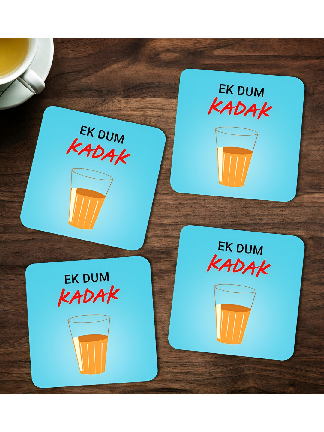 ARTBUG Blue & Brown 4 Pieces Printed Wooden Coasters