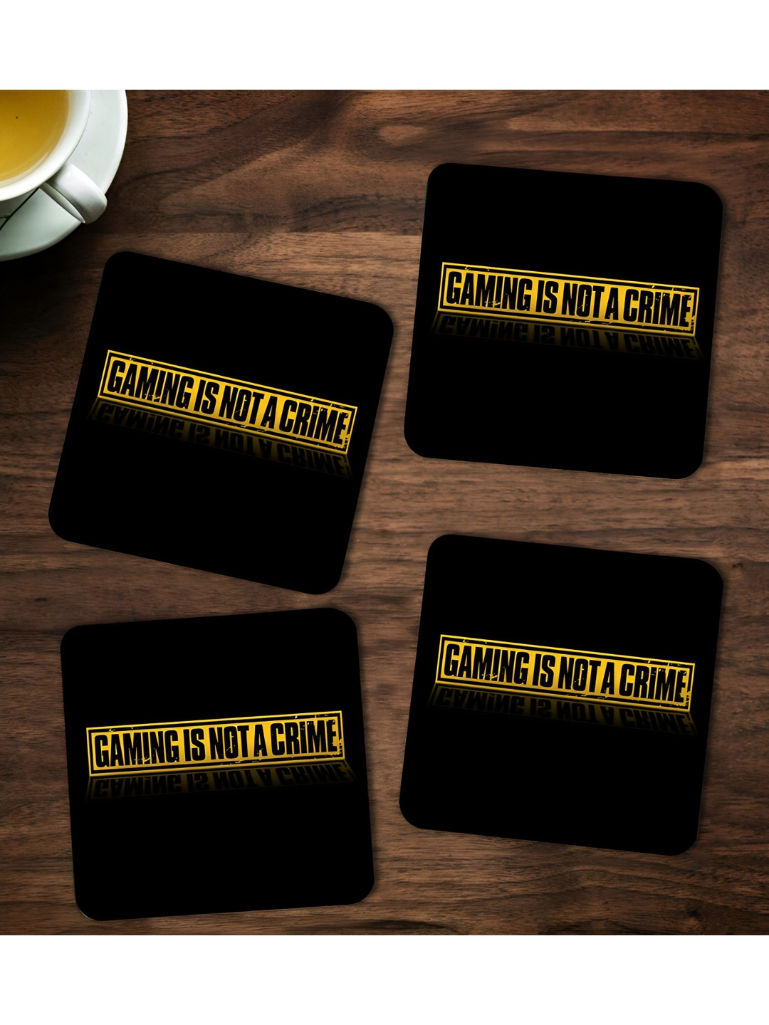 ARTBUG Black & Yellow 4 Pieces Printed Wooden Coasters