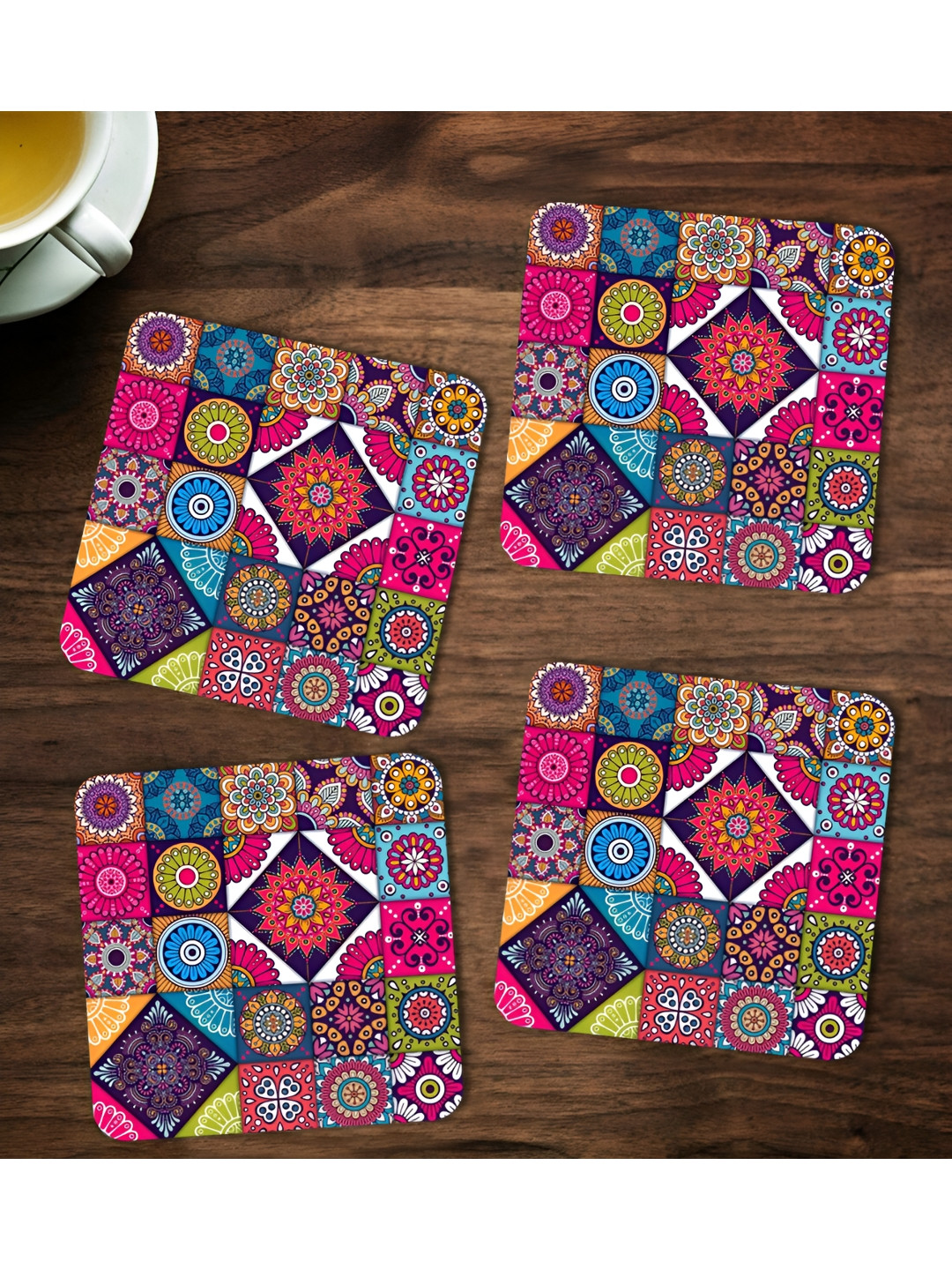 ARTBUG Pink & Blue 4 Pieces Abstract Printed Square Wooden Coasters