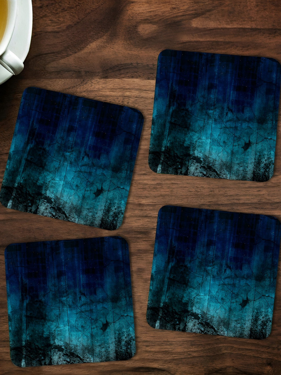 ARTBUG Black & Blue 4 Pieces Abstract Printed Square Wooden Coasters