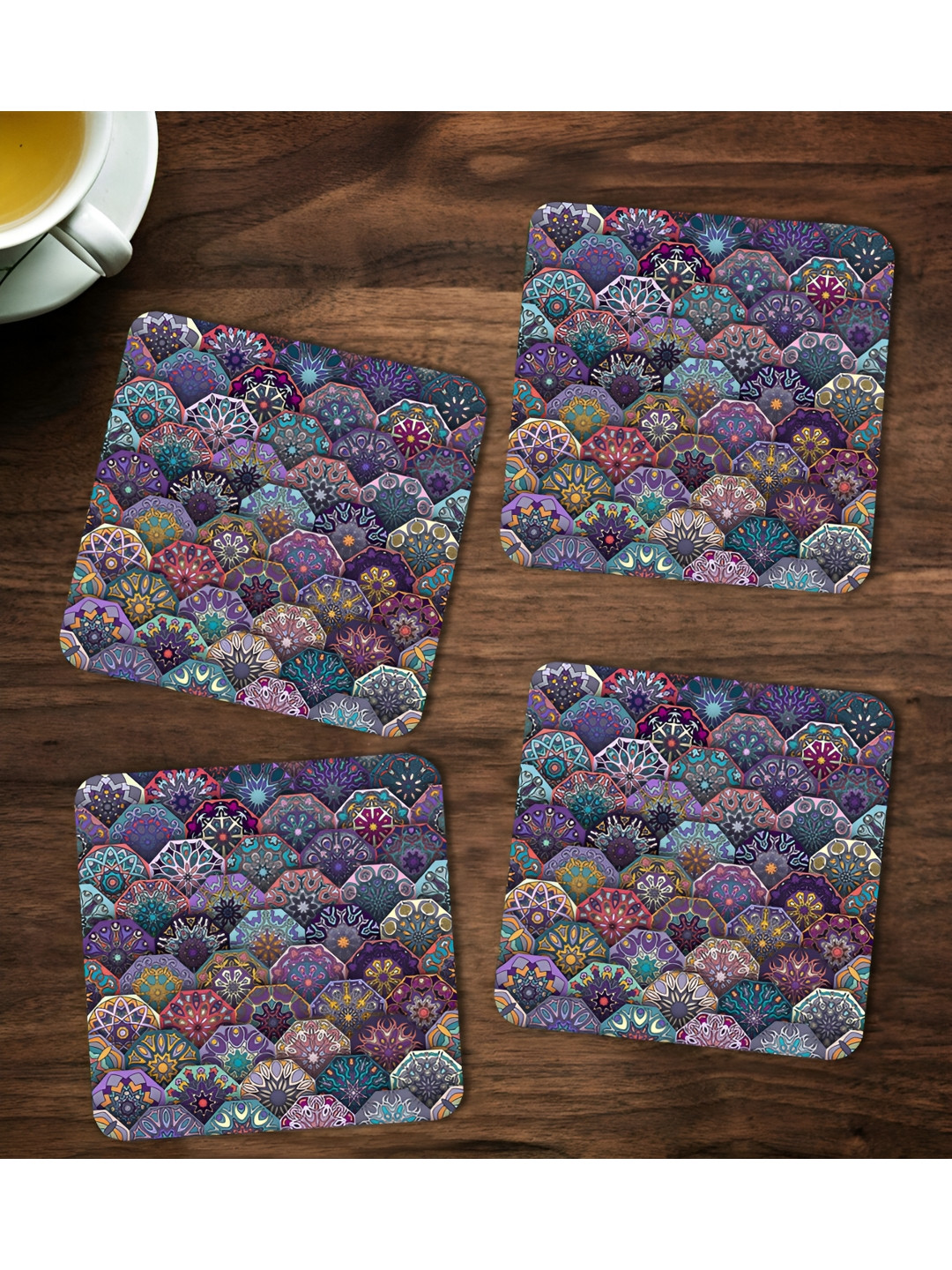 ARTBUG Blue & Grey 4 Pieces Abstract Printed Square Wooden Coasters