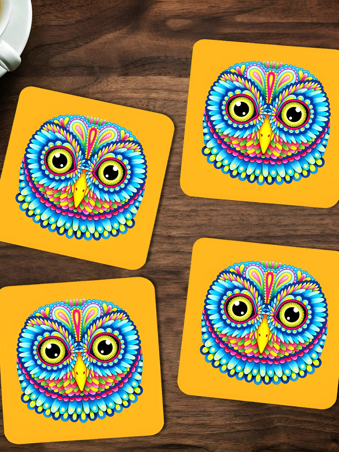 ARTBUG Yellow & Green 4 Pieces Printed Wooden Coasters