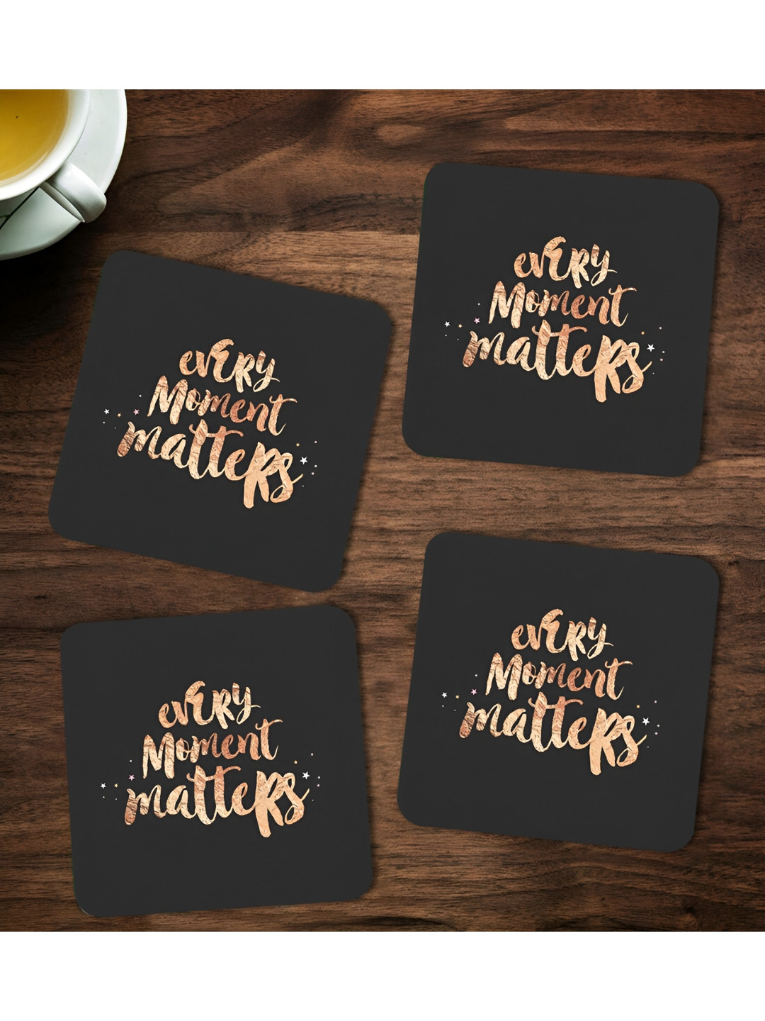 ARTBUG Black & Pink 4 Pieces Printed Wooden Coasters