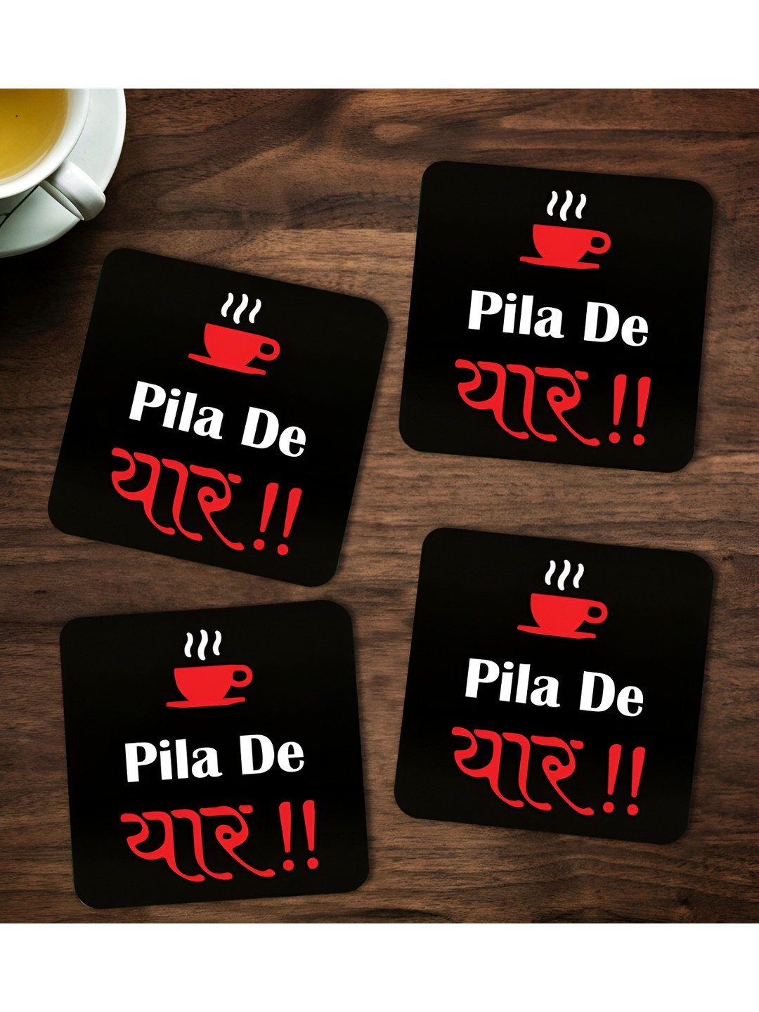 ARTBUG Black & Red 4 Pieces Printed Wooden Coasters