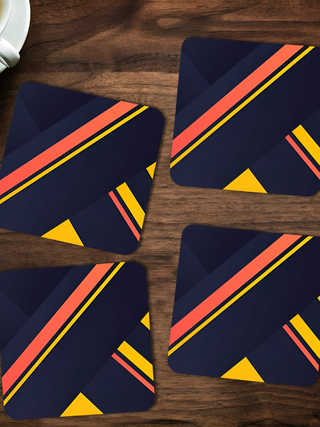 ARTBUG Navy Blue & Yellow 4 Pieces Printed Wooden Coasters