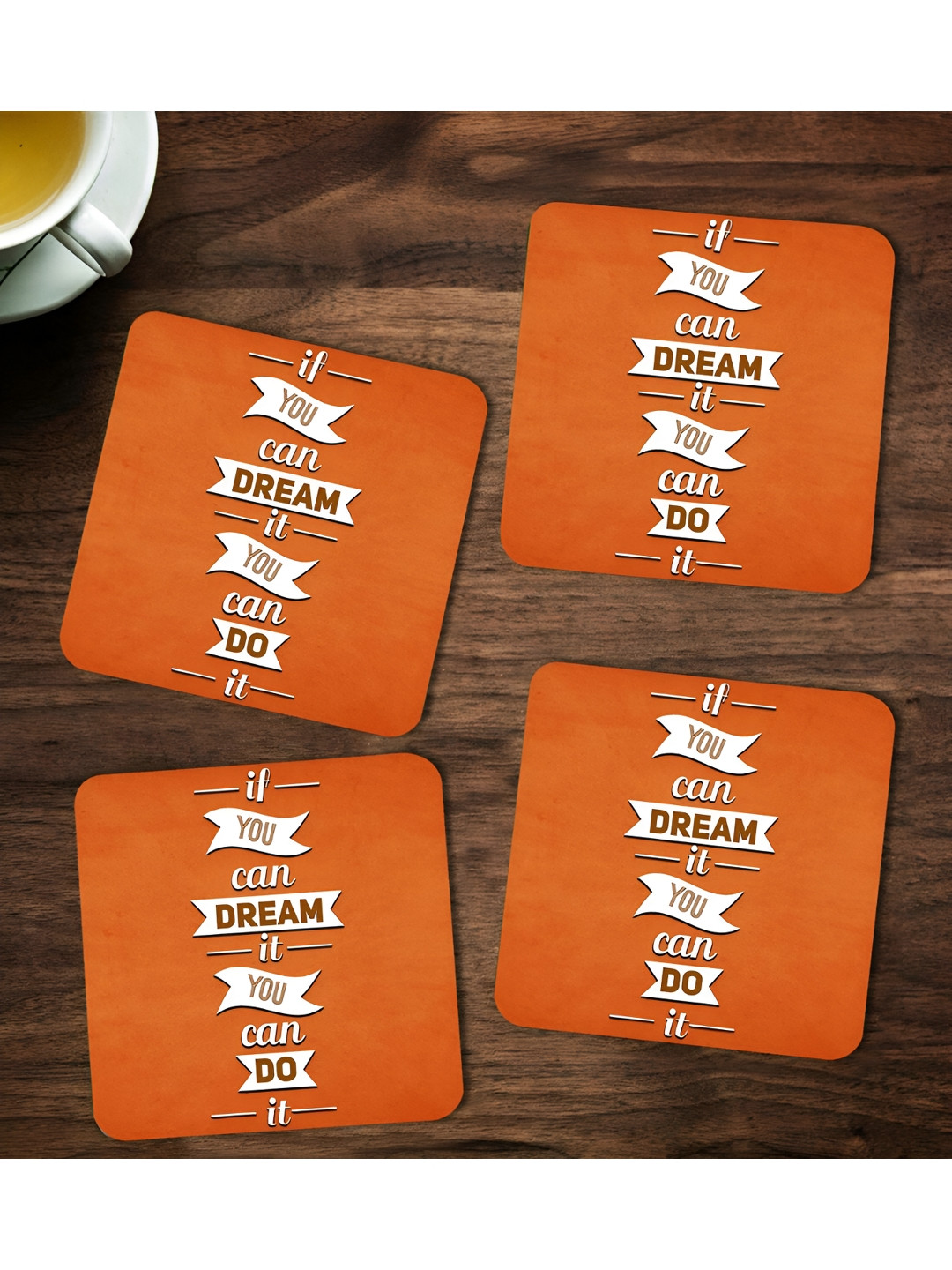 ARTBUG Orange & White 4 Pieces Printed Wooden Coasters