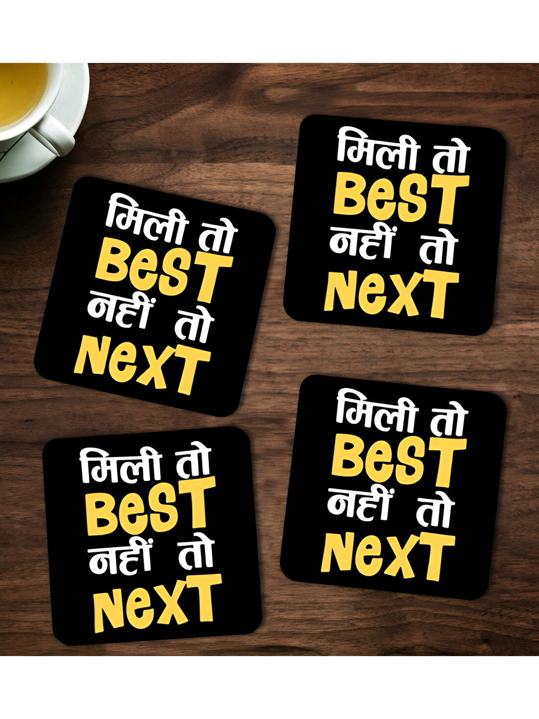 ARTBUG Black & Yellow 4 Pieces Printed Wooden Coasters