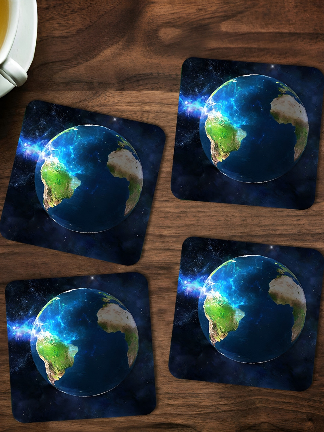 ARTBUG Navy Blue 4 Pieces Printed Wooden Coasters