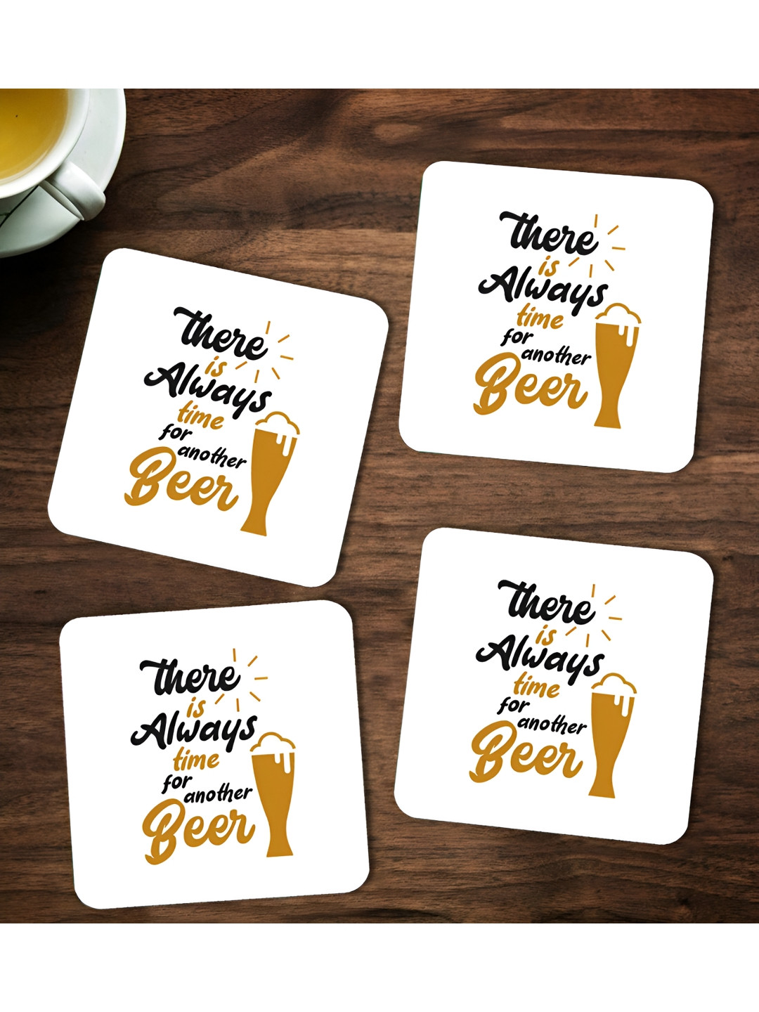 ARTBUG White & Brown 4 Pieces Printed Wooden Coasters