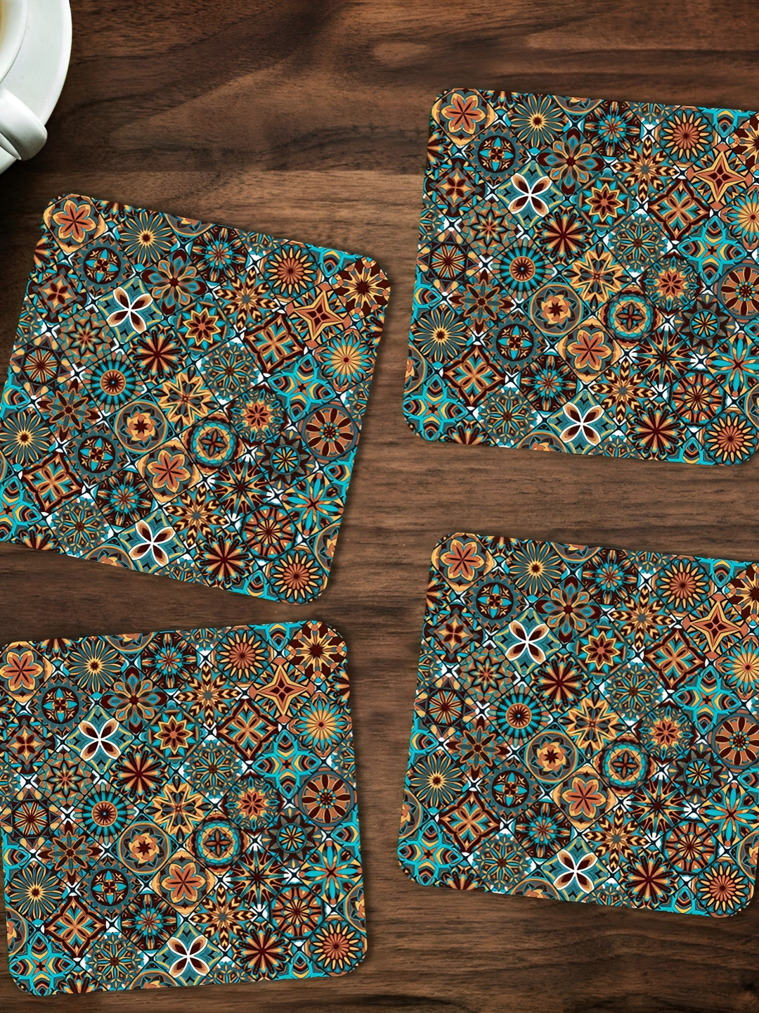 ARTBUG Green & Yellow 4 Pieces Abstract Printed Wooden Coasters