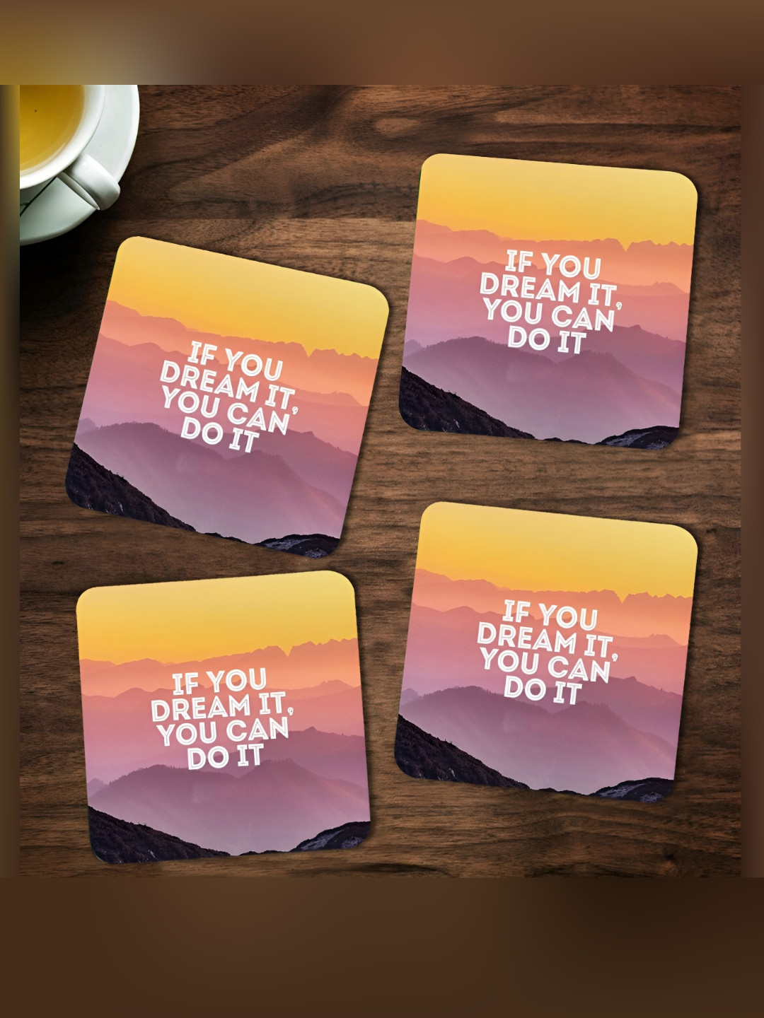 ARTBUG Yellow & Purple 4 Pieces Printed Wooden Coasters