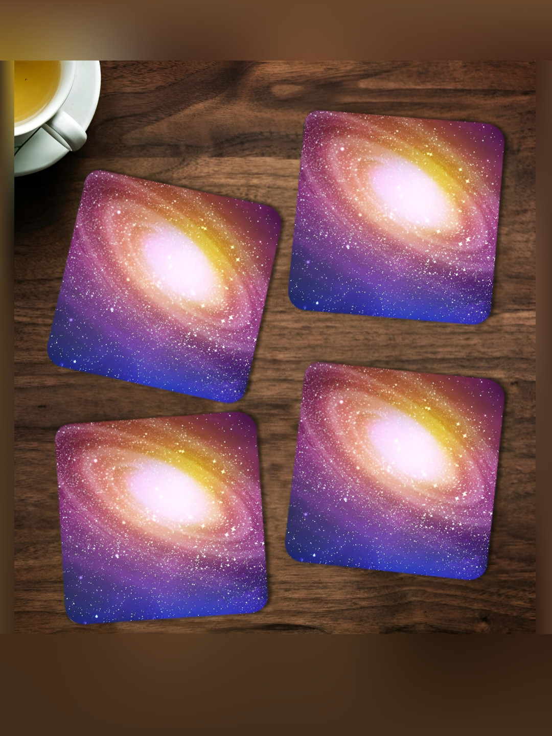 ARTBUG Blue & Pink 4 Pieces Galaxy Printed Wooden Coasters
