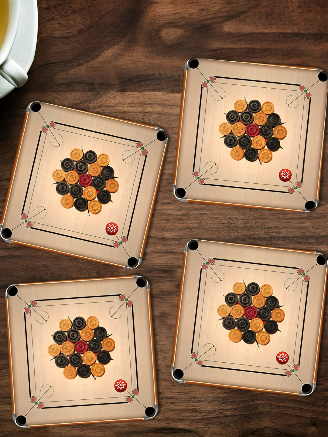 ARTBUG Beige & Black 4 Pieces Printed Wooden Coasters