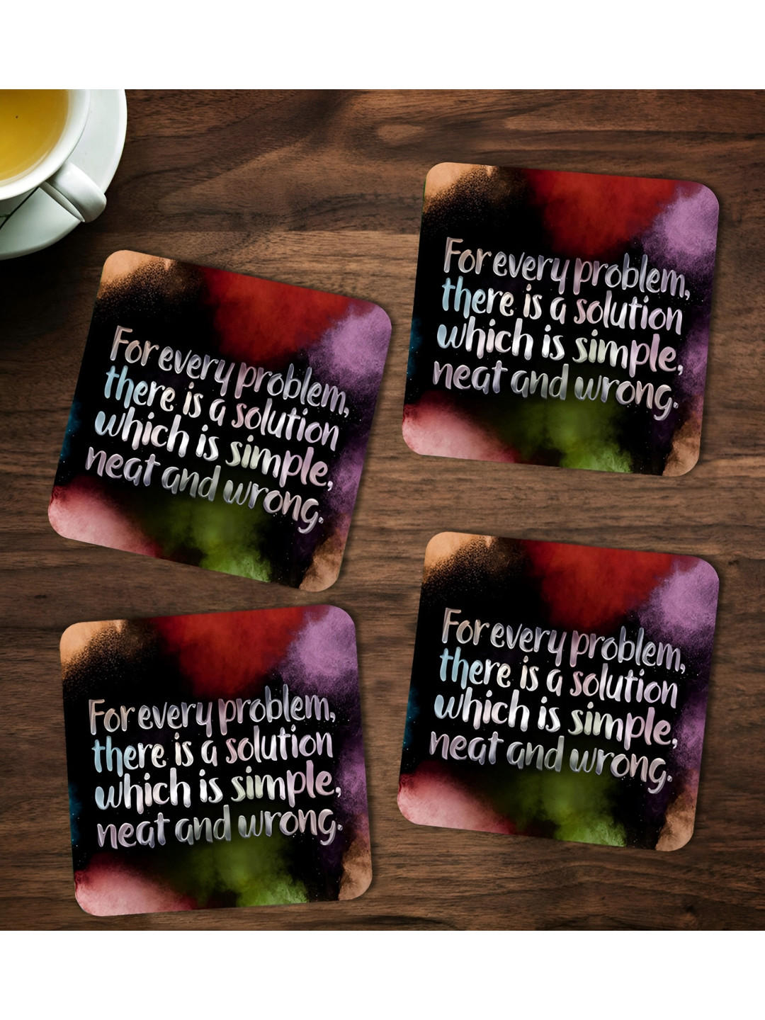ARTBUG Black & Pink 4 Pieces For Every Problem Printed Wooden Coasters