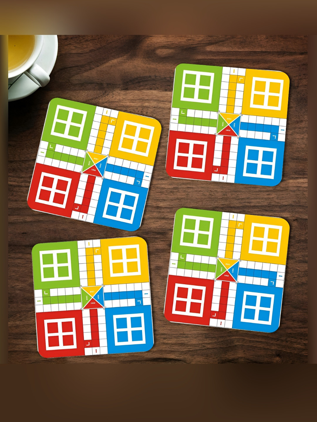 ARTBUG White & Yellow 4 Pieces Printed Wooden Coasters