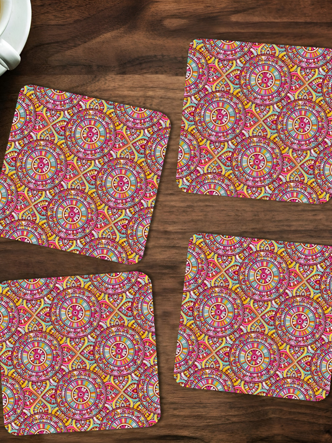 ARTBUG Pink & Yellow 4 Pieces Printed Wooden Coasters