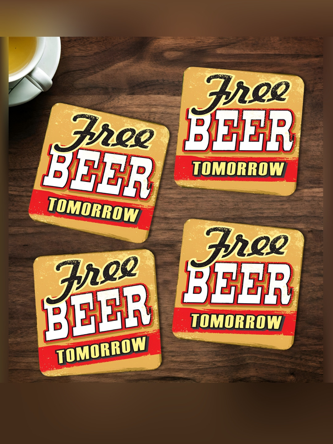 ARTBUG Yellow & Red 4 Pieces Free Beer Tomorrow Printed Coasters